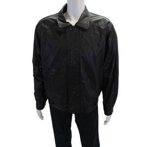 Inc. Mens Leather Pocketed Collared Zippered Lined Jacket Solid Black Size L